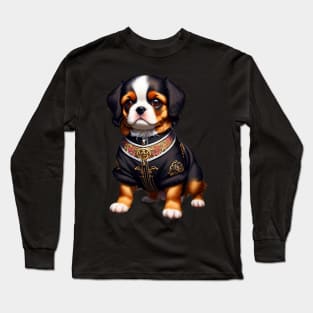 Cocker Spaniel in Black and Gold Traditional Gwanbok Hanbok Long Sleeve T-Shirt